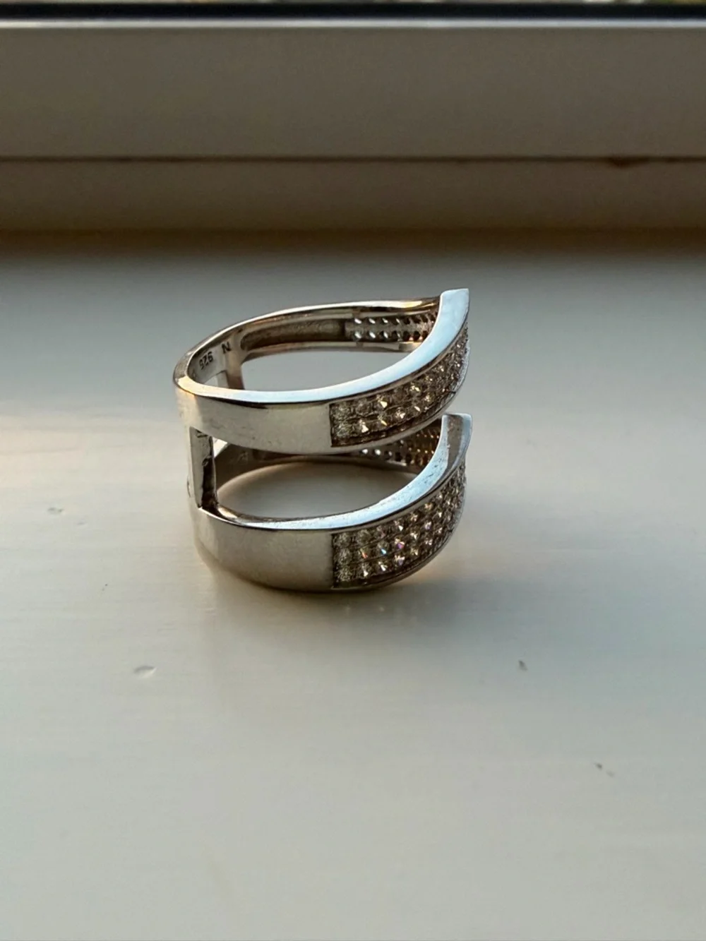 Sterling Silver Crystal Pavé Chevron Two Tiered Stackable Ring - Size 6.5